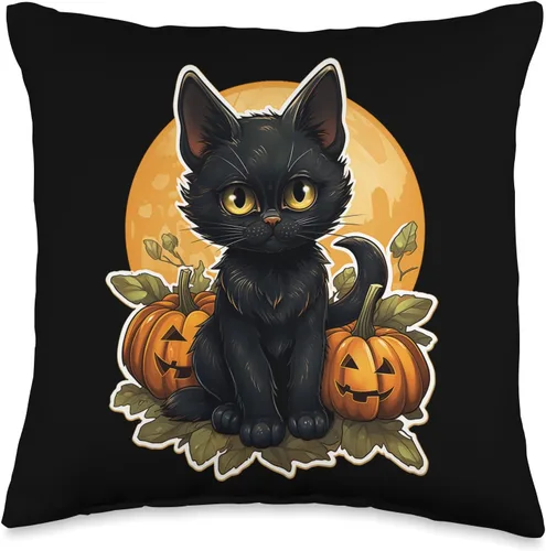Vista 5 de Cat Lover Gifts & Halloween Gifts & Spooky Gifts Almohada negra de calabaza y gato de Halloween, 18 x 18, multicolor