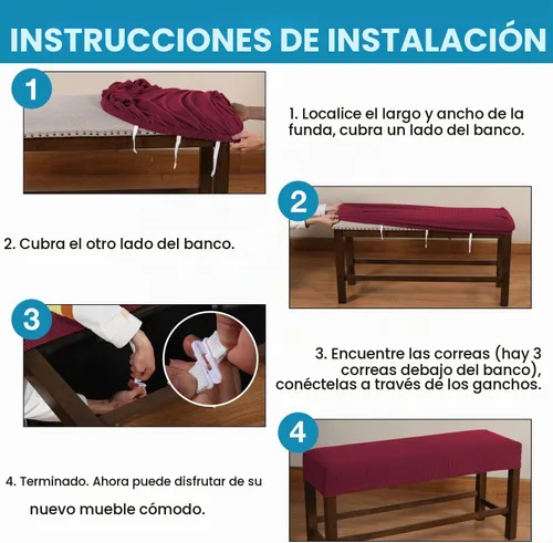 Vista 5 de Fundas de banco rectangulares, funda extraíble para silla de comedor, ajuste suave, universal, elásticas, antipolvo, lavable, protector de asiento