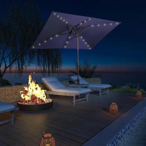 Vista 8 de MONDAWE Paraguas rectangular de mercado con luces LED solares de 10 x 6.5 pies para exteriores, sombrilla de patio con manivela, sombrilla de mesa