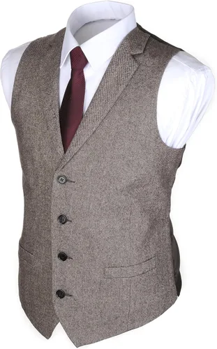 Vista 2 de Ruth&Boaz Chaleco de traje de cuello a medida de tweed de lana con 4 botones y 2 bolsillos