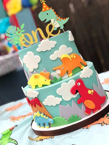 Vista 4 de LaVenty Decoración de dinosaurio dorado para el primer cumpleaños