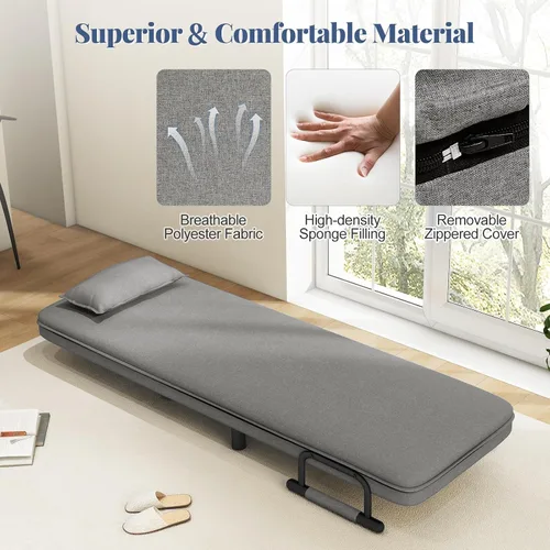 Vista 15 de GIANTEX - Sofá cama convertible 3 en 1 con respaldo ajustable de 5 posiciones, ruedas, 2 patas, tumbona reclinable con almohada, sillones