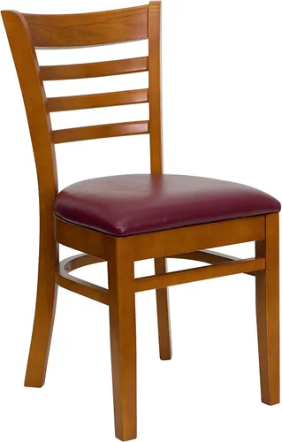 Vista 21 de Flash Furniture HERCULES Series Silla de restaurante de madera natural con respaldo de escalera - Asiento de vinilo burdeos Asiento de vinilo