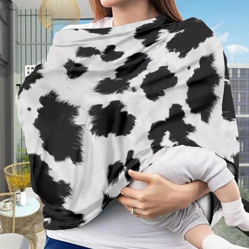 Vista 2 de Forchrinse Black and White Cow Print Nursing Cover Breastfeeding Scarf Soft Car Seat Cover for Babies Girls Infant Carseat Multi-Use Cover