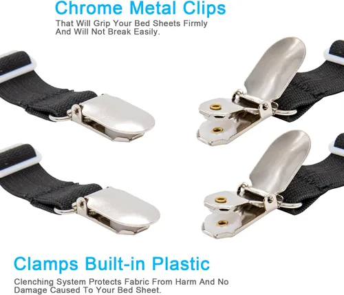 Vista 3 de BetyBedy 4 piezas de tirantes ajustables para sábanas de cama, clips elásticos para correas de sábanas, agarres de cubierta para funda de colchón