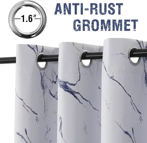 Vista 5 de H.VERSAILTEX Cortinas 100% opacas de 96 pulgadas de largo, juego de 2 paneles con diseños de mármol, cortinas térmicas para dormitorio con forro