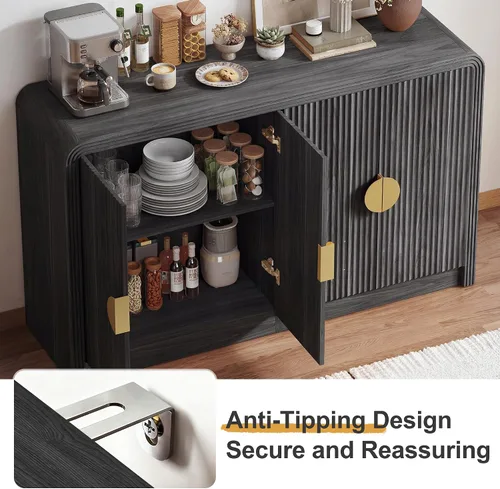 Vista 5 de Decofy Aparador buffet de 55 pulgadas, moderno gabinete de consola de mediados de siglo con estantes ajustables y puertas de grano ondulado