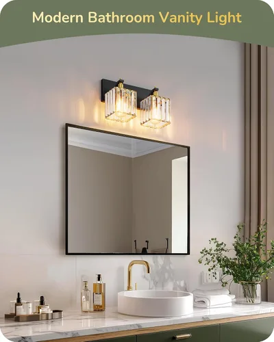 Vista 2 de EDISHINE Lámparas de baño, accesorios de iluminación de tocador de baño de cristal sobre el espejo, 2 luces de tocador para baño, tocador, base E26