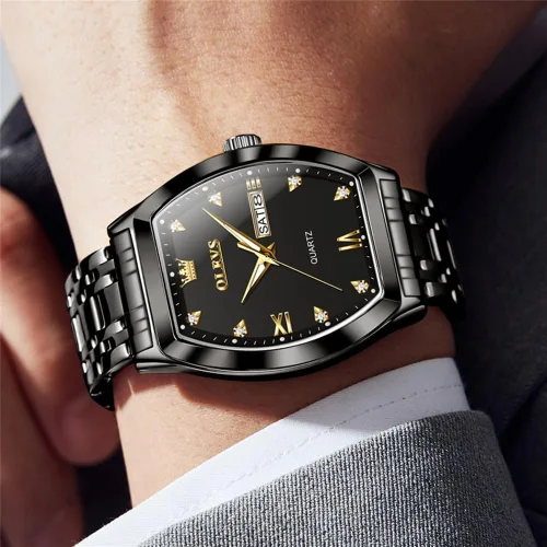 Vista 3 de OLEVS Relojes para hombre, de lujo, para negocios, analógicos, de cuarzo, relojes de pulsera para hombre con correa de malla de acero inoxidable