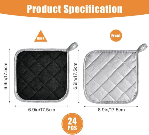 Vista 2 de 24 soportes para ollas a granel para cocina, resistentes al calor, agarraderas de algodón de 7 x 7 pulgadas con bucles para colgar, almohadillas