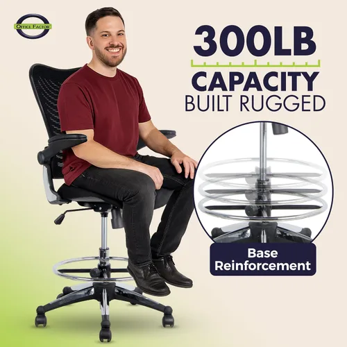 Vista 14 de Silla ergonómica de 300 libras para dibujar, silla de oficina alta, silla de escritorio para estar de pie, con reposabrazos abatibles, asiento