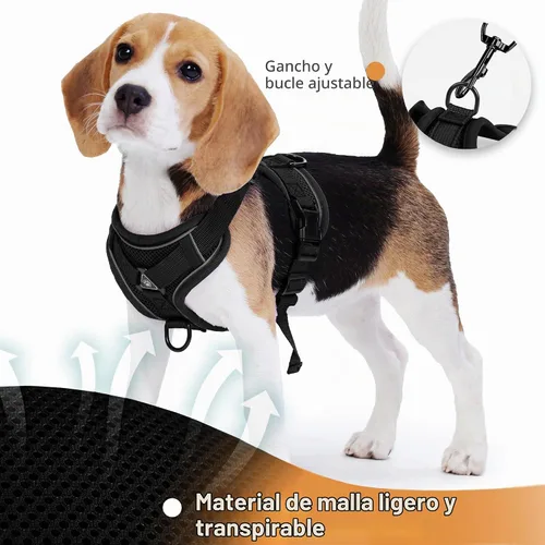 Vista 4 de Arnés para perro Jolifield sin tirones con juego de correa para perros pequeños, arnés de chaleco para gatos con clip frontal ajustable reflectante