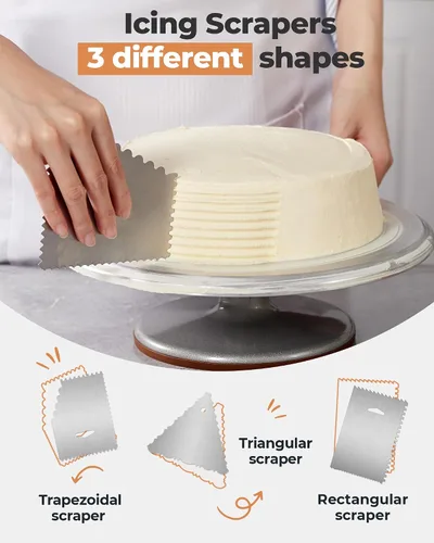 Vista 5 de Kootek Tocadiscos de aluminio para tartas, soporte giratorio para tartas de 12 pulgadas, 35 piezas de suministros de kit de decoración de pasteles