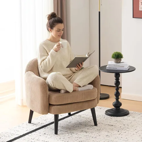 Vista 11 de VINGLI Sillón de Acento Moderno Tipo Barril de 30.3" de Ancho con Reposabrazos Track, Patas de Madera Sólida, Cómoda Silla Club Tapizada, Sofá