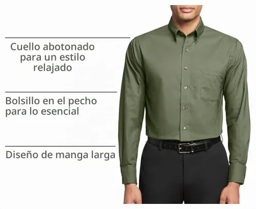 Vista 4 de Van Heusen Camisa de vestir para hombre, corte regular Oxford lisa, cuello con botones Verde oscuro