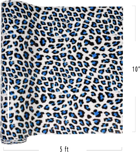 Vista 4 de Vinilo adhesivo de poliuretano estampado, estampado de leopardo azul, 10 pulgadas x 5 pies Azul (Blue leopard print)