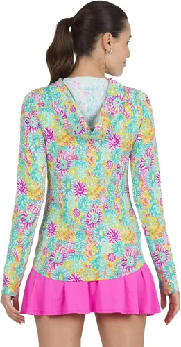Vista 3 de IBKUL Athleisure Wear UPF50+ - Sudadera con capucha de manga larga con estampado de lilli de hielo