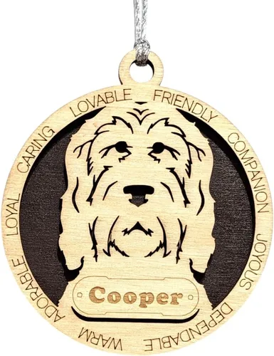 Vista 51 de Adorno de Navidad personalizado para perro Cavalier King Charles Spaniel, redondo de 3 pulgadas, madera cortada con láser de 2 capas, nombre y texto