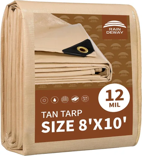 Vista 15 de RAINDEWAY Lonas de 4x8 pies, lona multiusos de poliéster a rayas de 12 mil, impermeable, con ojales y bordes reforzados, lonas rojas/blancas