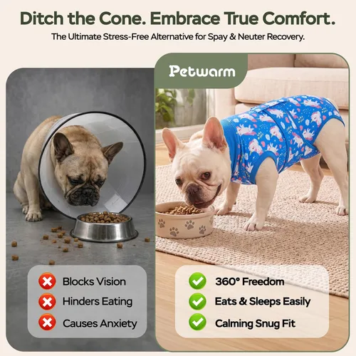 Vista 2 de PetWarm Traje de cirugía para perros, traje de recuperación quirúrgica para perros hembras y hombres, mameluco para perros, camisa de recuperación