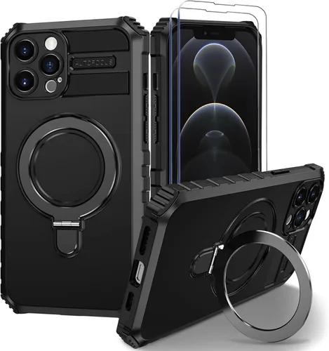 Vista 10 de Funda magnética para iPhone 11 [compatible con MagSafe] con 2 protectores de pantalla de vidrio templado con soporte de anillo, grado militar Azul