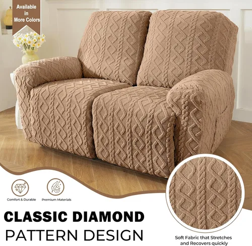 Vista 3 de vctops 6 Piezas Fundas de Sofá Reclinable Loveseat de Felpa con Jacquard Geométrico Suaves Peludas Esponjosas Protector de Muebles Antideslizante