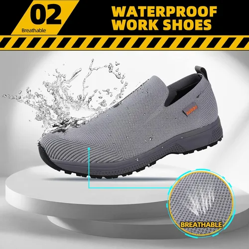 Vista 3 de Zapatos de trabajo antideslizantes para hombre, zapatos de chef impermeables para cocina, hospital, antideslizantes, con amortiguación de aire