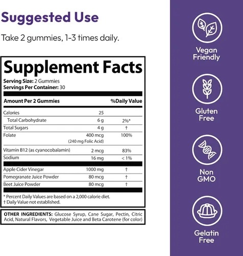 Vista 7 de Justified Laboratories Bio Lyfe Keto ACV Gummies (1000 mg) – 60 unidades, paquete de 3 – Hecho con la madre y vitamina B12 – Sin OMG, veganas, sin