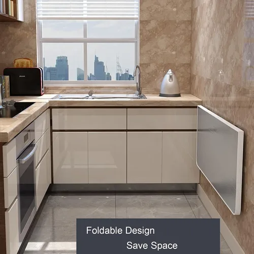 Vista 4 de Mesa de pared plegable para cocina, mesas de trabajo plegables, mesa de comedor compacta para espacios pequeños, mesa de bar para desayuno, estación