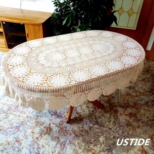 Vista 4 de USTIDE Mantel ovalado vintage de ganchillo de algodón beige para mesa de mesa ovalada rústica para bodas/fiestas, 59 x 82.6 pulgadas