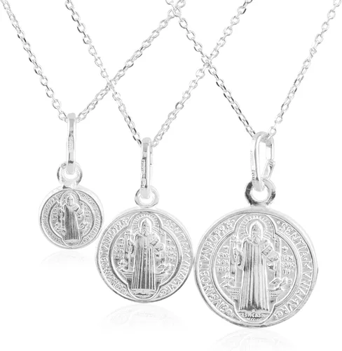 Vista 2 de JOTW Colgante de medalla reversible de San Benito de plata 925 con collar de eslabones de 180in