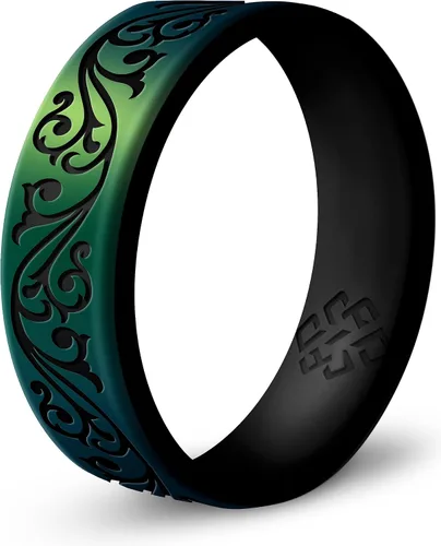 Vista 6 de Anillo de silicona Knot Theory en Filigrana, Floral, Corazones o Laurel - Banda de boda de silicona grabada de doble capa, para actividades