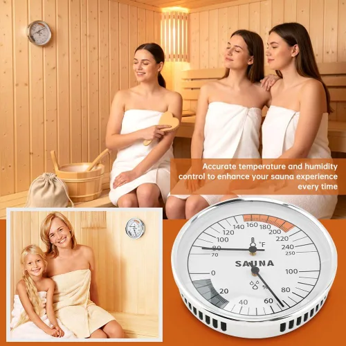 Vista 9 de Termómetro higrómetro de sauna 2 en 1, medidor de temperatura de sauna colgante para temperatura de humedad interior, rango de temperatura 70-250°F