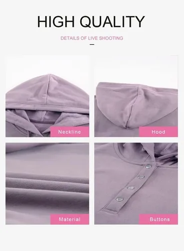 Vista 7 de Dokotoo Sudaderas con Capucha para Mujer 2025 con Cuello de Botón Cordón Ajustable Sudadera con Capucha Pullover Casual de Manga Larga Tops Camisetas