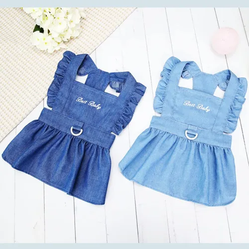 Vista 6 de Vestido para perro, falda de lujo, ropa de princesa, vestidos de boda, noche, falda tutú, falda de mezclilla para perro pequeño, niña, azul claro, XS