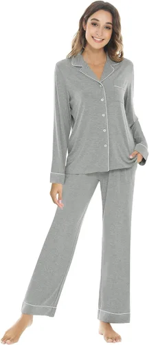 Vista 74 de NACHILA Women's Pajamas Set-Viscose Made from Bamboo, Long Sleeve Sleepwear Top with Pants Comfy Pajama Soft 2 Piece Pjs B-aqua Green