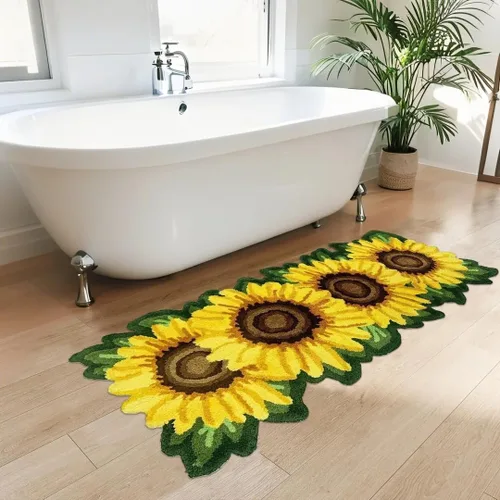Vista 10 de USTIDE Tapete de área de girasol, tapete de flores amarillas, bonito tapete para baño y cocina, tapete hecho a mano, lavable, floral