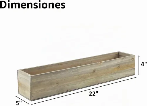 Vista 2 de CYS EXCEL Maceta rectangular de madera con forro de plástico extraíble (H: 4 pulgadas de apertura: 22 x 5 pulgadas), maceta rectangular de madera