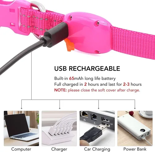 Vista 4 de Collares de perro con luz Visinite para perros pequeños, collar de perro LED recargable, collar de perro iluminado totalmente ajustable, collares