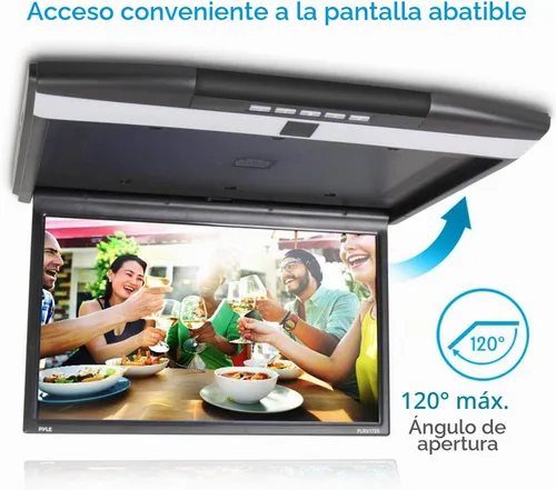 Vista 4 de Consola Pyle para techo de coche, con pantalla LCD abatible, panel de control con reproductor de TV HDMI con transmisor IR integrado