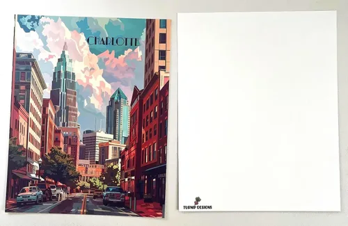 Vista 4 de Turnip Designs 8X10 sin marco Charlotte Carolina del Norte Retro City Urbano Paisaje Arte Impresión Póster Ilustración Decoración del Hogar RC016