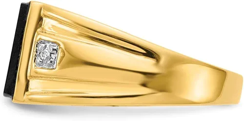 Vista 3 de Anillo de oro amarillo macizo de 14 quilates para hombre de ónix y diamantes