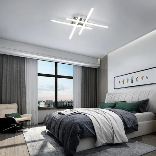 Vista 7 de CANEOE Moderna lámpara de techo LED de 38W regulable, lámpara de techo de montaje empotrado con control remoto, color plateado, cerca de la lámpara