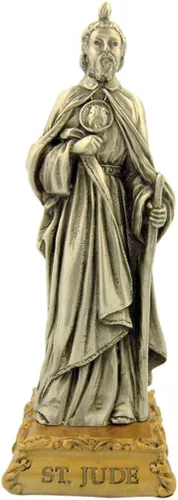 Vista 30 de Estatua de estatua de estatua de peltre de Nuestra Señora de Gracia sobre base de tono dorado, 4 1/2 pulgadas