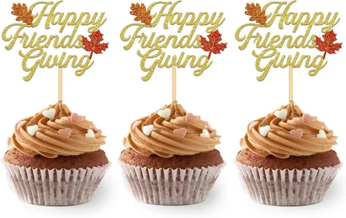 Vista 6 de 24 adornos de otoño para cupcakes para decoración del día de Acción de Gracias, lazo con purpurina para pasteles Thankful Blessed Grateful para Bow-a