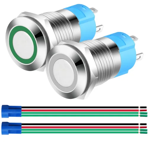 Vista 8 de Gebildet Interruptor de botón de bloqueo automático de acero inoxidable de 0.47 pulgadas/0.472 in, 12 V-24 V, 3 A, símbolo de alimentación, LED