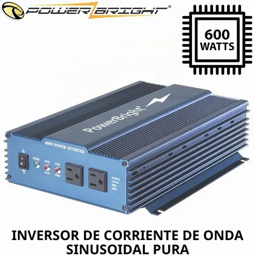 Vista 4 de PowerBright Inversor de corriente de onda sinusoidal pura de 600 vatios, inversor de coche de 12 V CC a 120 V CA con salidas dobles de CA de 120