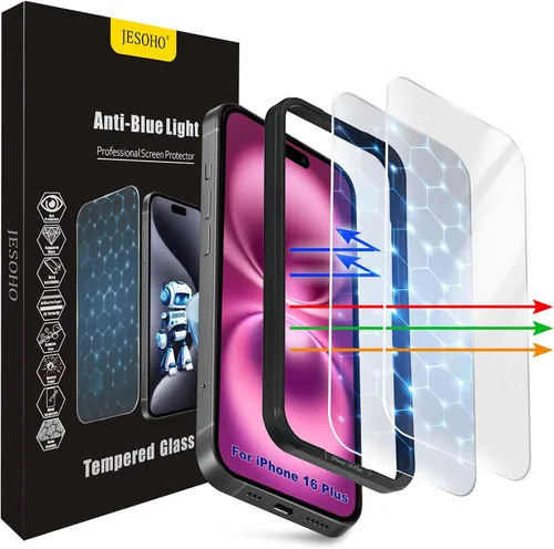 Vista 19 de Protector de pantalla de luz azul para iPhone 11, iPhone XR (6.1") HD con bloqueo de luz azul, película de vidrio templado, protección