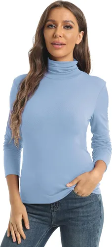 Vista 9 de Tops casuales de manga larga con cuello alto para mujer, camisas ajustadas y ligeras de capa base