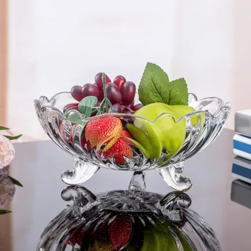 Vista 4 de Cabilock Trípode de cristal para fruta, cuenco de cristal para decoración de alimentos, plato de caramelo de cristal, cuenco de pasta, bandeja